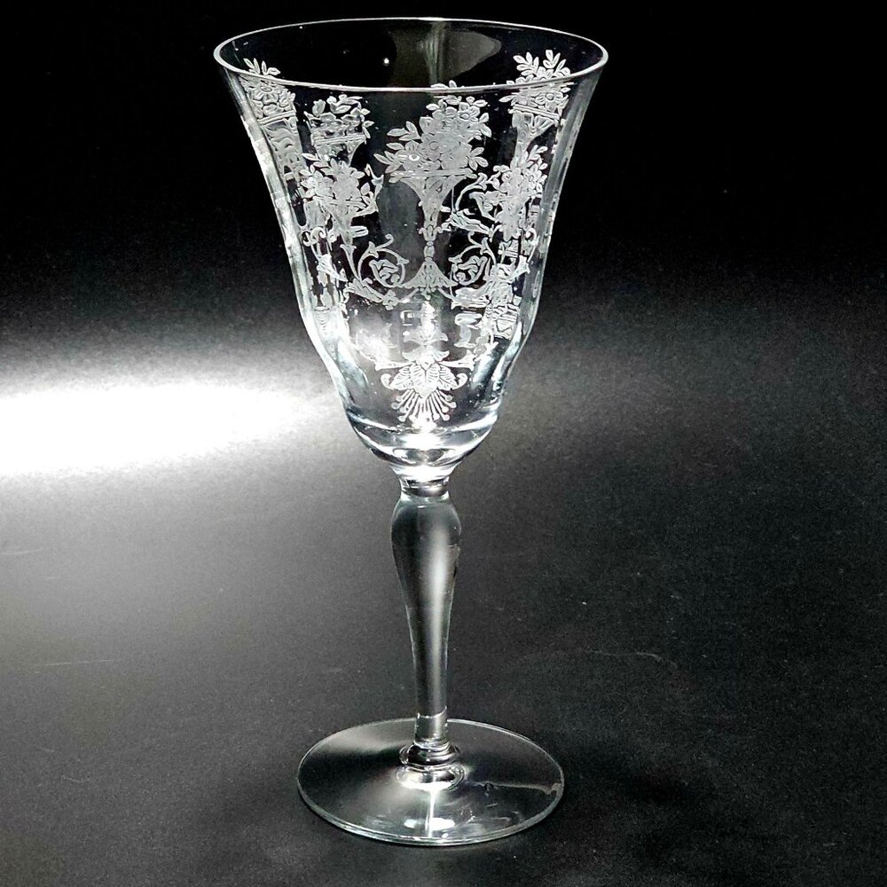 Morgantown Mayfair Wine Water Glass 7.5" etched glass made in USA floral